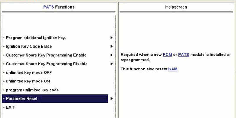 PATS function PATS-function-main-screen