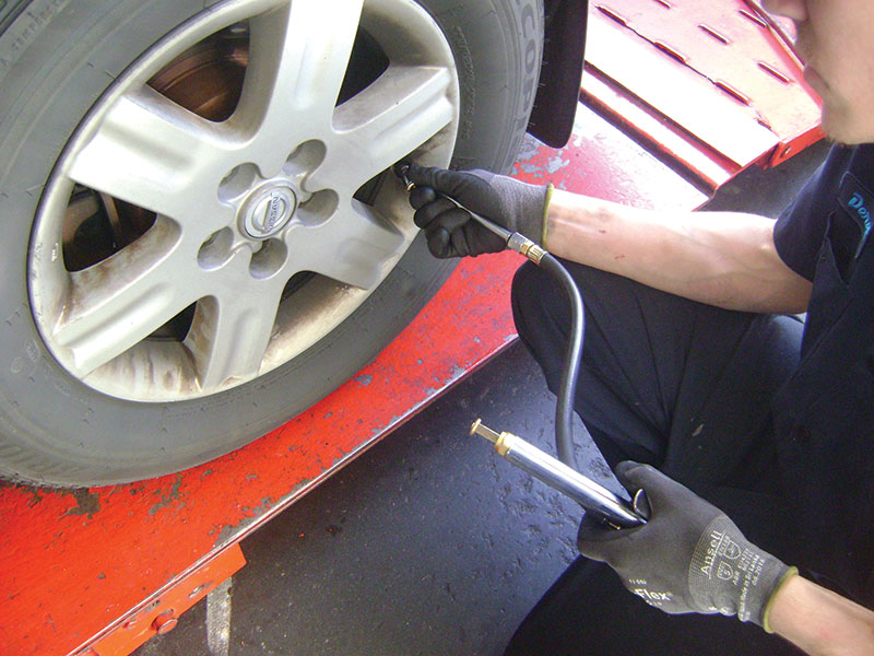 Checking the tire pressure is quick and easy. Low tire pressure means a loss of fuel economy.