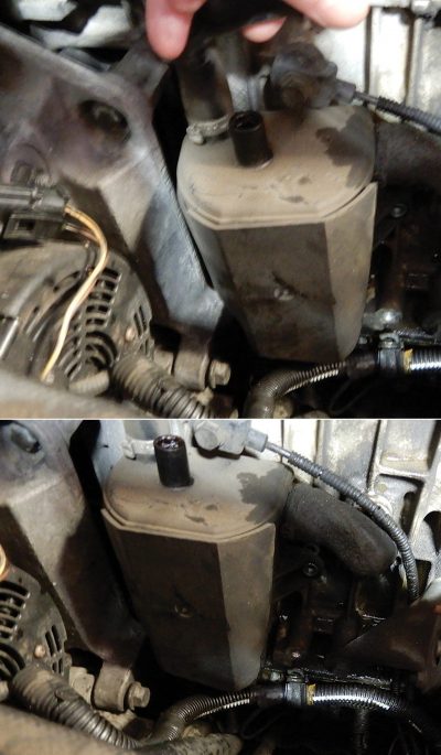 Volvo-engine-with-intake-removed-and-oil-trap-view