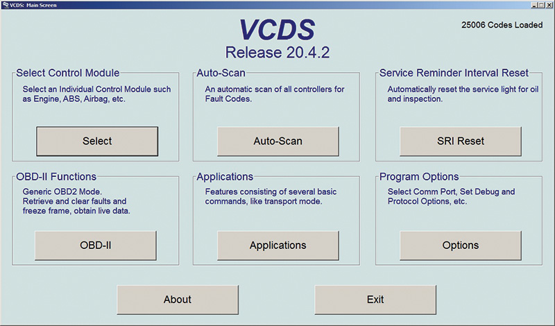 VCDS main screen