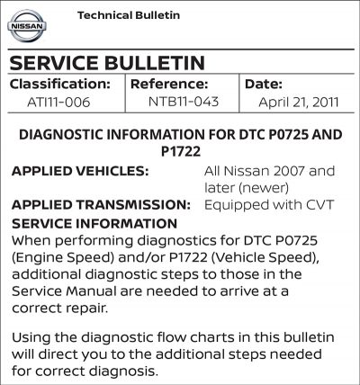 DTC P0725 Service Bulletin