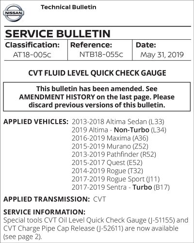 CVT Fluid Level Bulletin