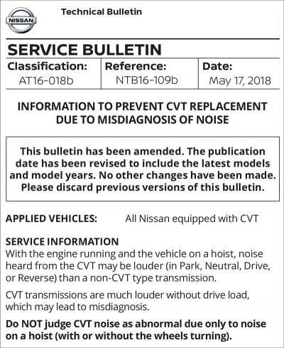 CVT Noise Service Bulletin